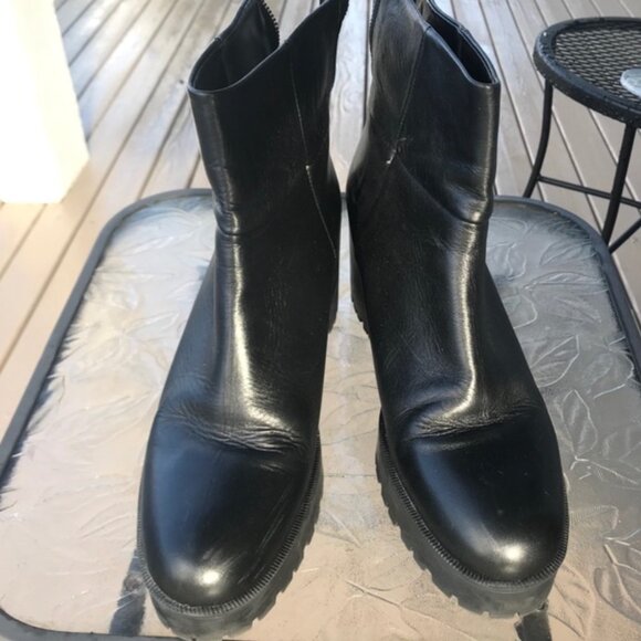 Zara Black Leather Platform Heeleed Rubber Sole Ankle Boot women's 41 (US 10.5) - Picture 8 of 10